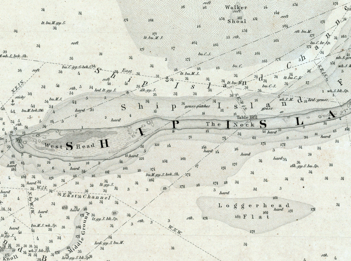 1850 Nautical Chart of Cat and Ship Island Mississippi