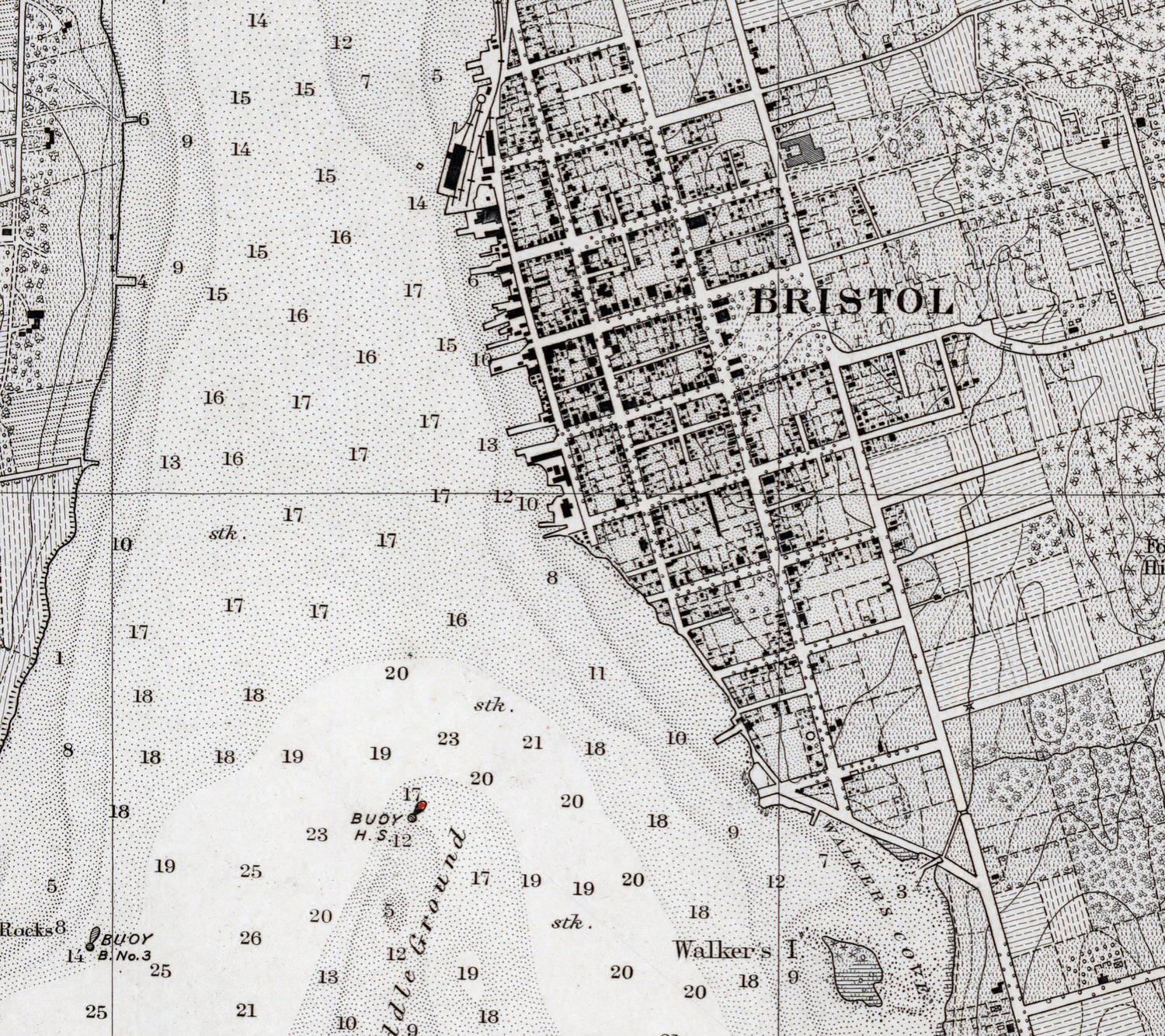 1864 Nautical Chart of Bristol Harbor Rhode Island