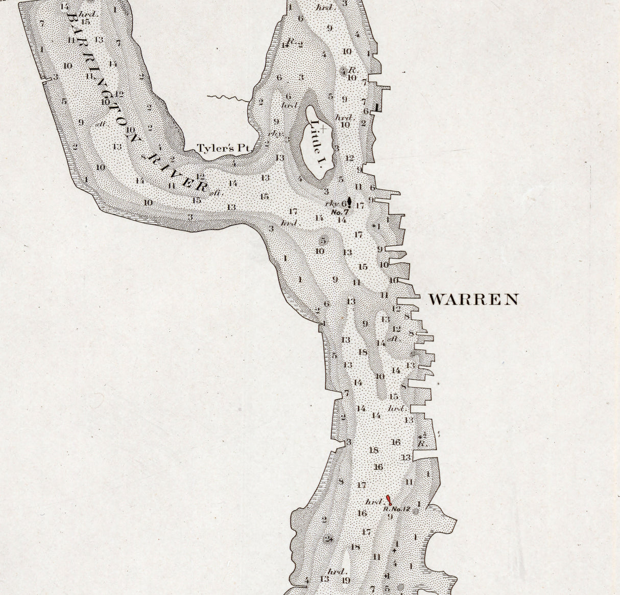 1866 Nautical Chart of Warren River Rhode Island