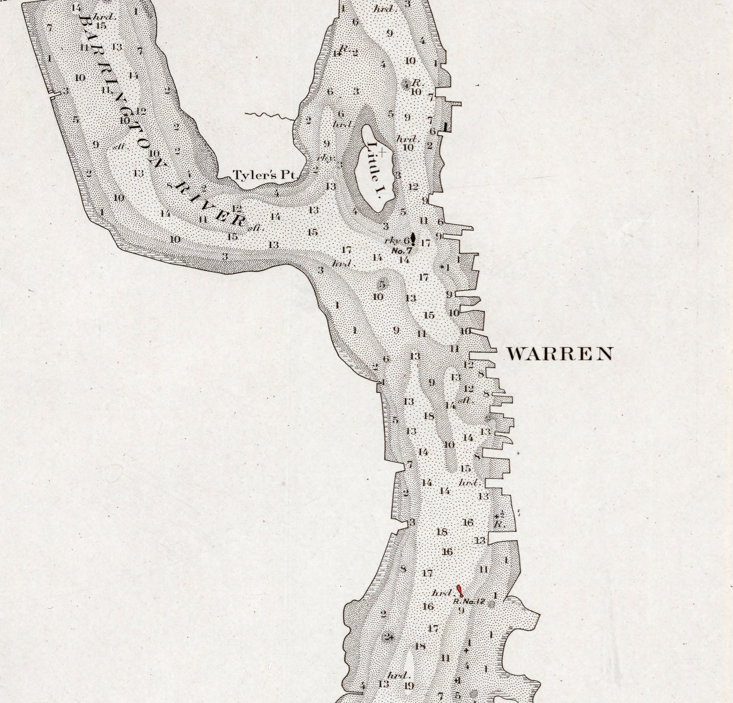 1866 Nautical Chart of Warren River Rhode Island