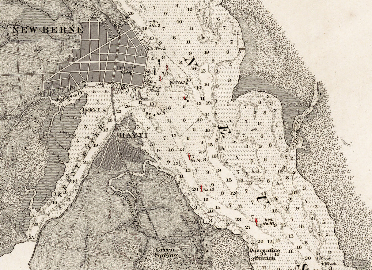 1867 Nautical Chart of Port of New Berne North Carolina