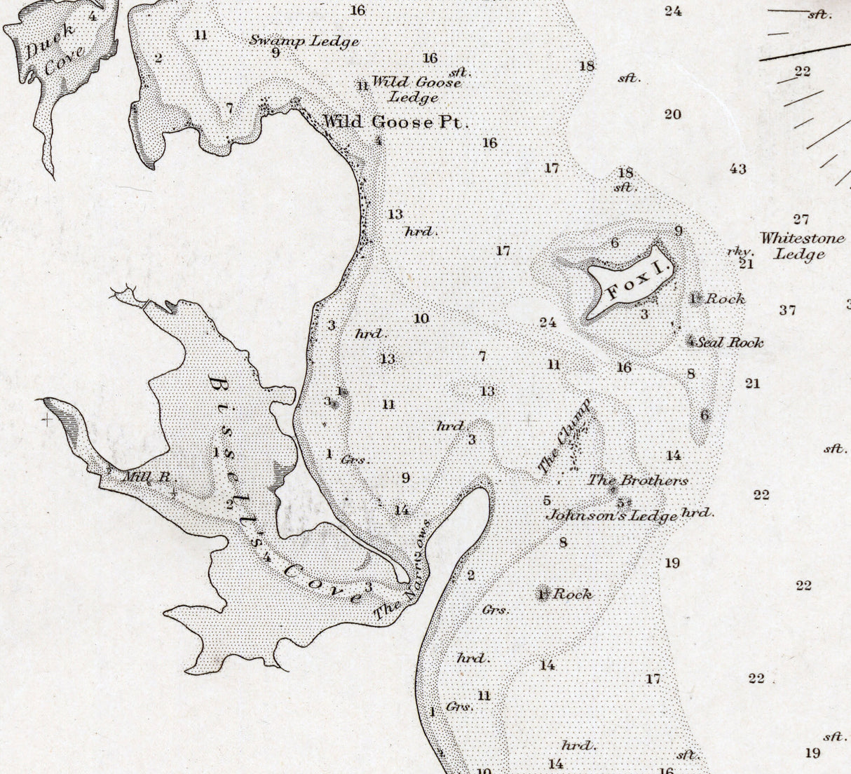 1868 Nautical Chart of Wickford Harbor Rhode Island