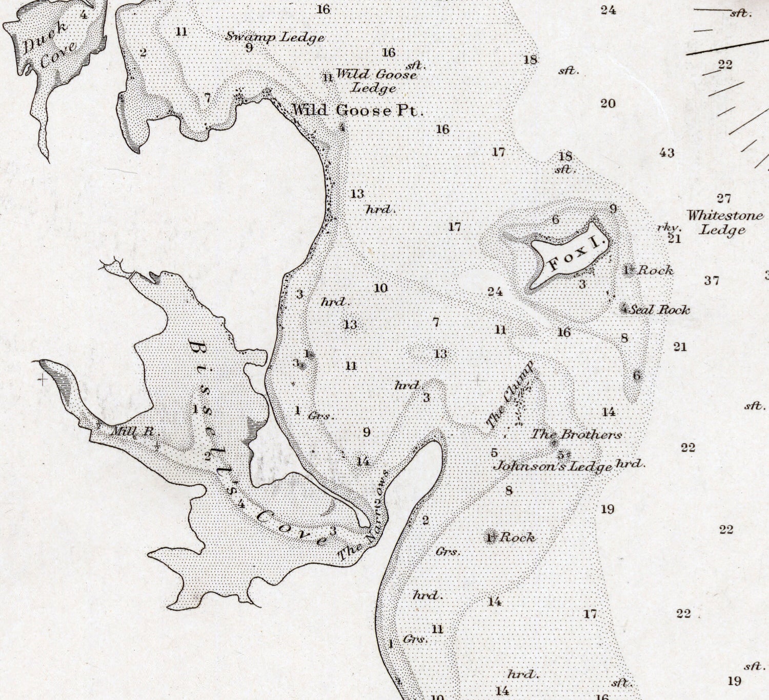1868 Nautical Chart of Wickford Harbor Rhode Island