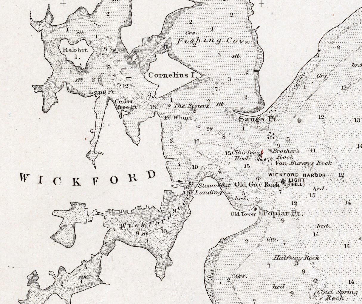 1868 Nautical Chart of Wickford Harbor Rhode Island