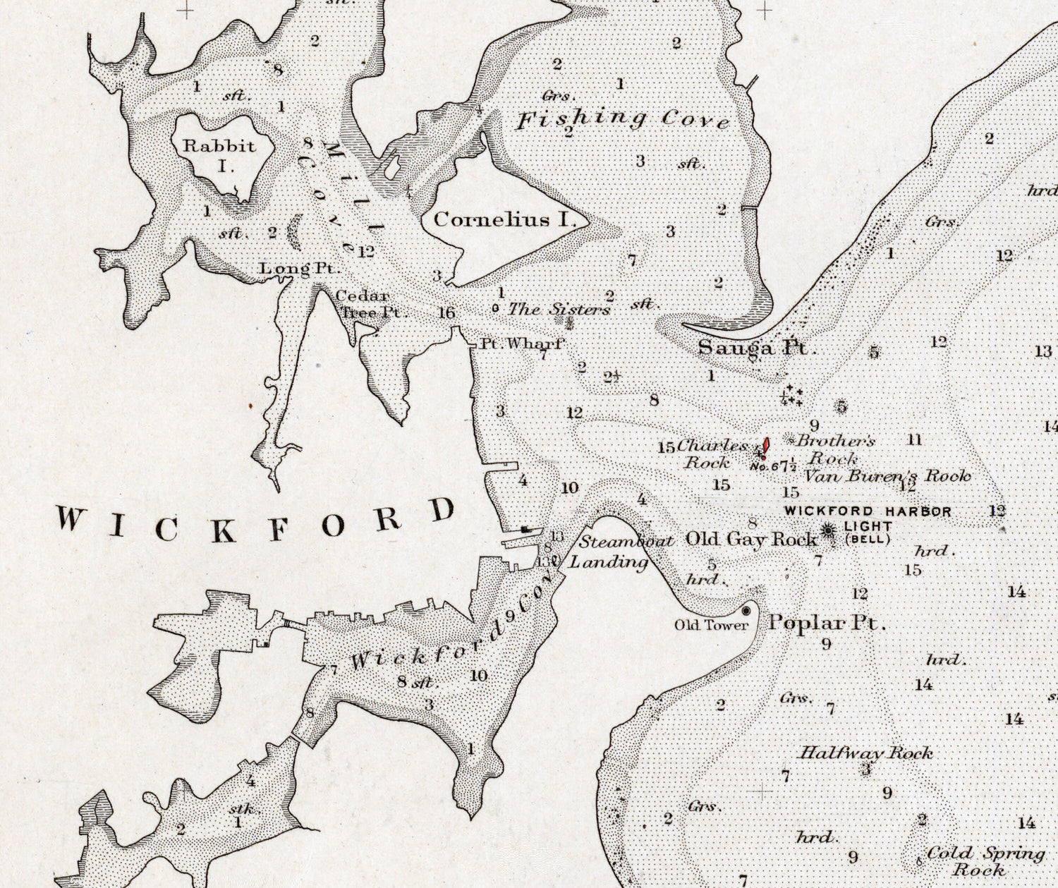 1868 Nautical Chart of Wickford Harbor Rhode Island