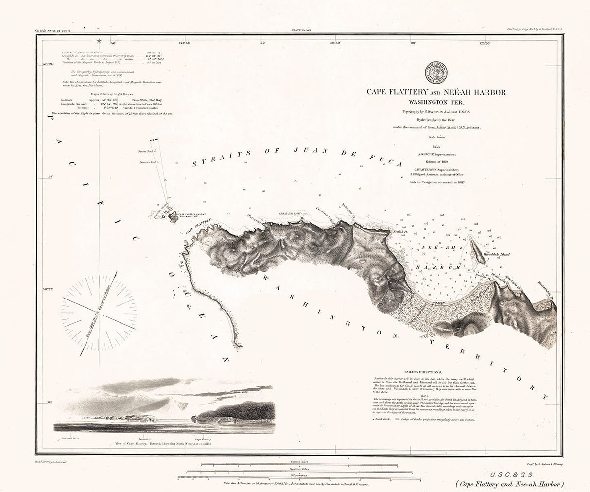 1887 Nautical Chart of Cape Flattery and Nee-ah Harbor Washington