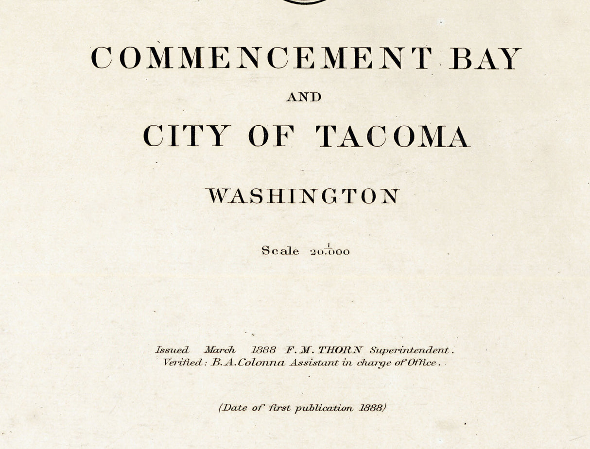 1888 Nautical Chart of Commencement Bay and City of Tacoma Washington