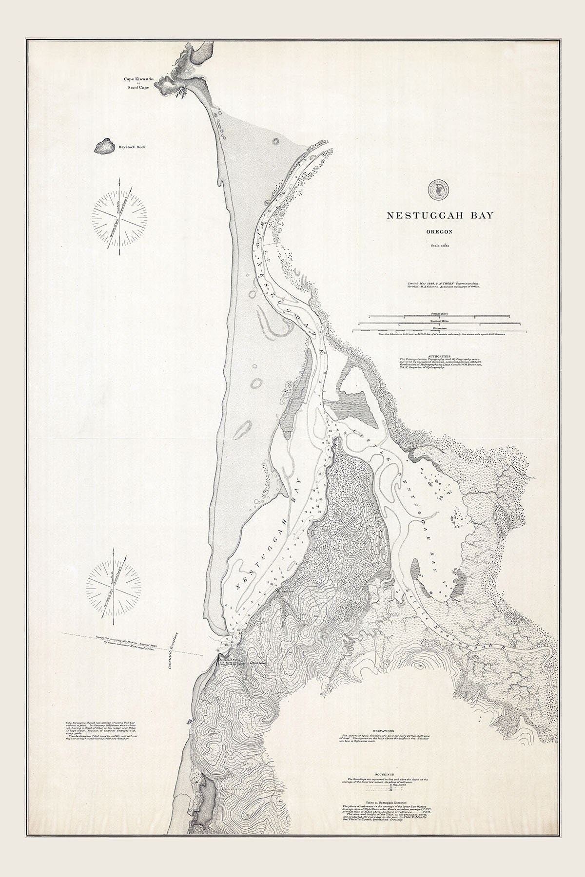 1888 Nautical Chart of Nestuggah Bay Oregon