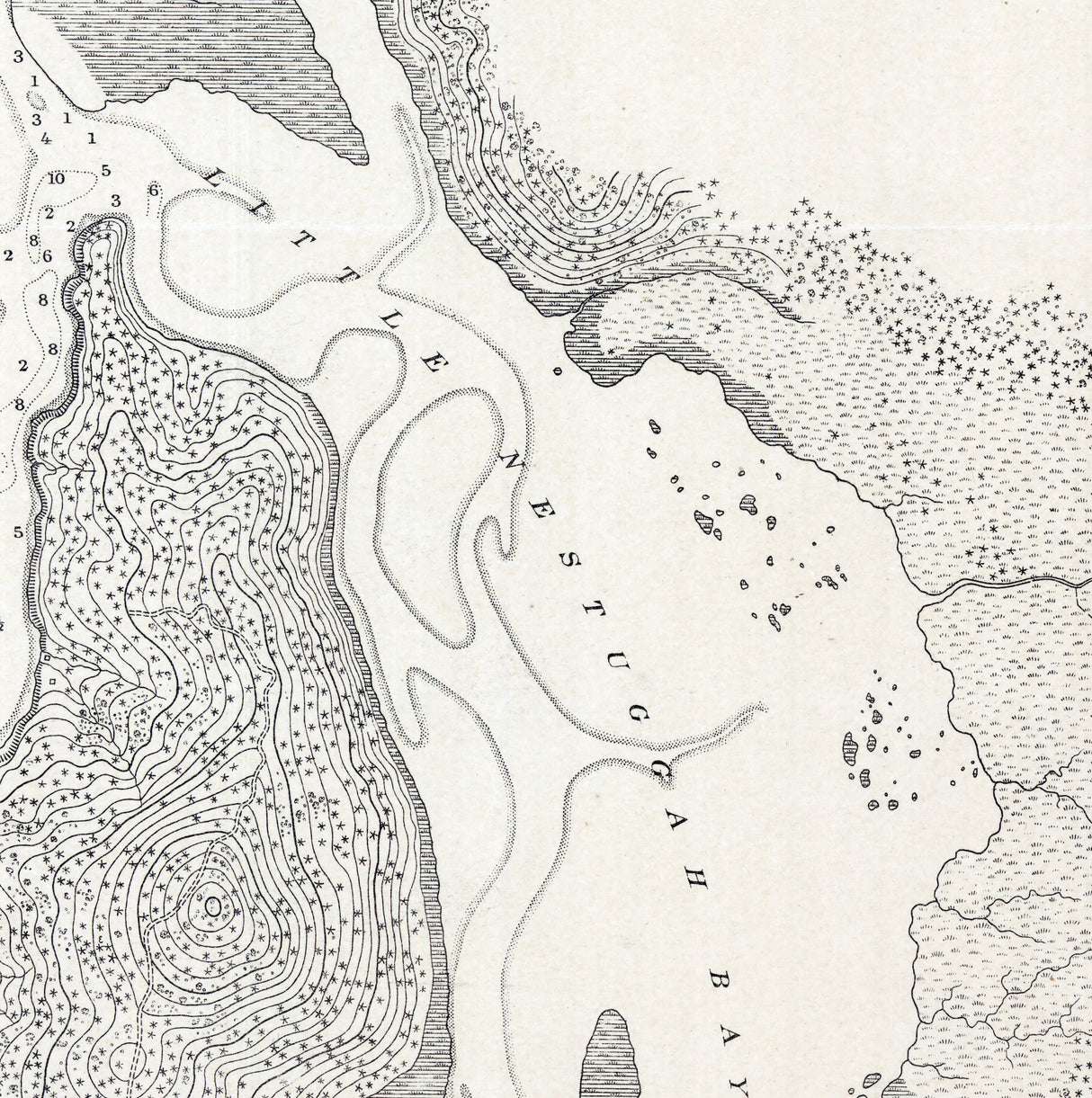 1888 Nautical Chart of Nestuggah Bay Oregon