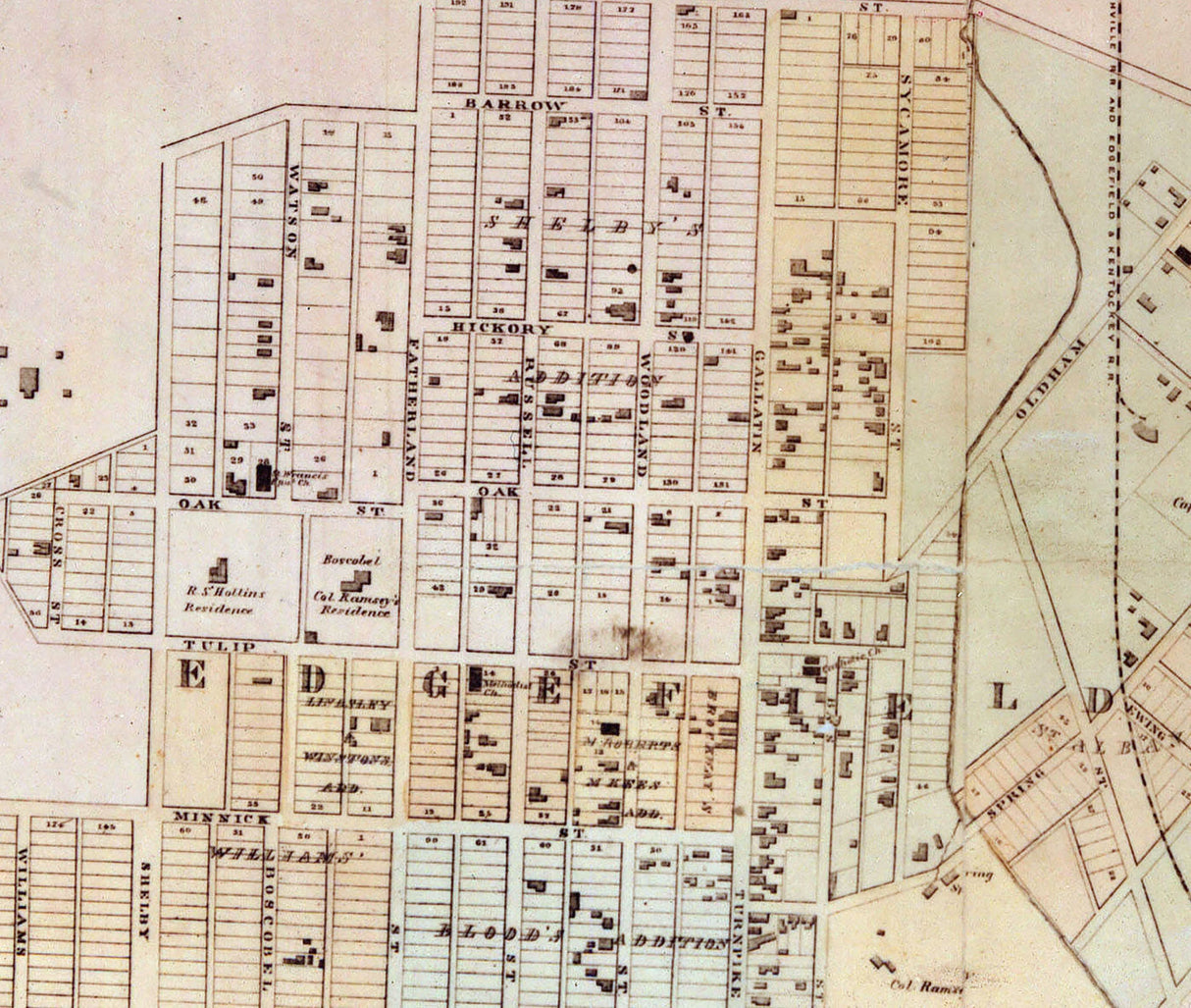 1860 Map of Nashville and Edgefield Tennessee