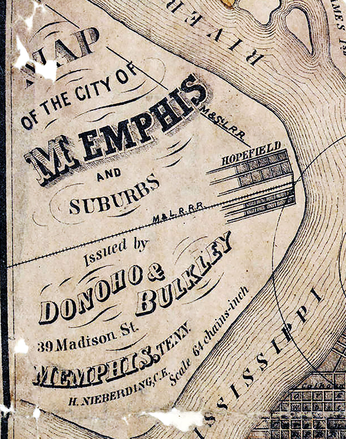 1871 Map of Memphis Tennessee and Suburbs