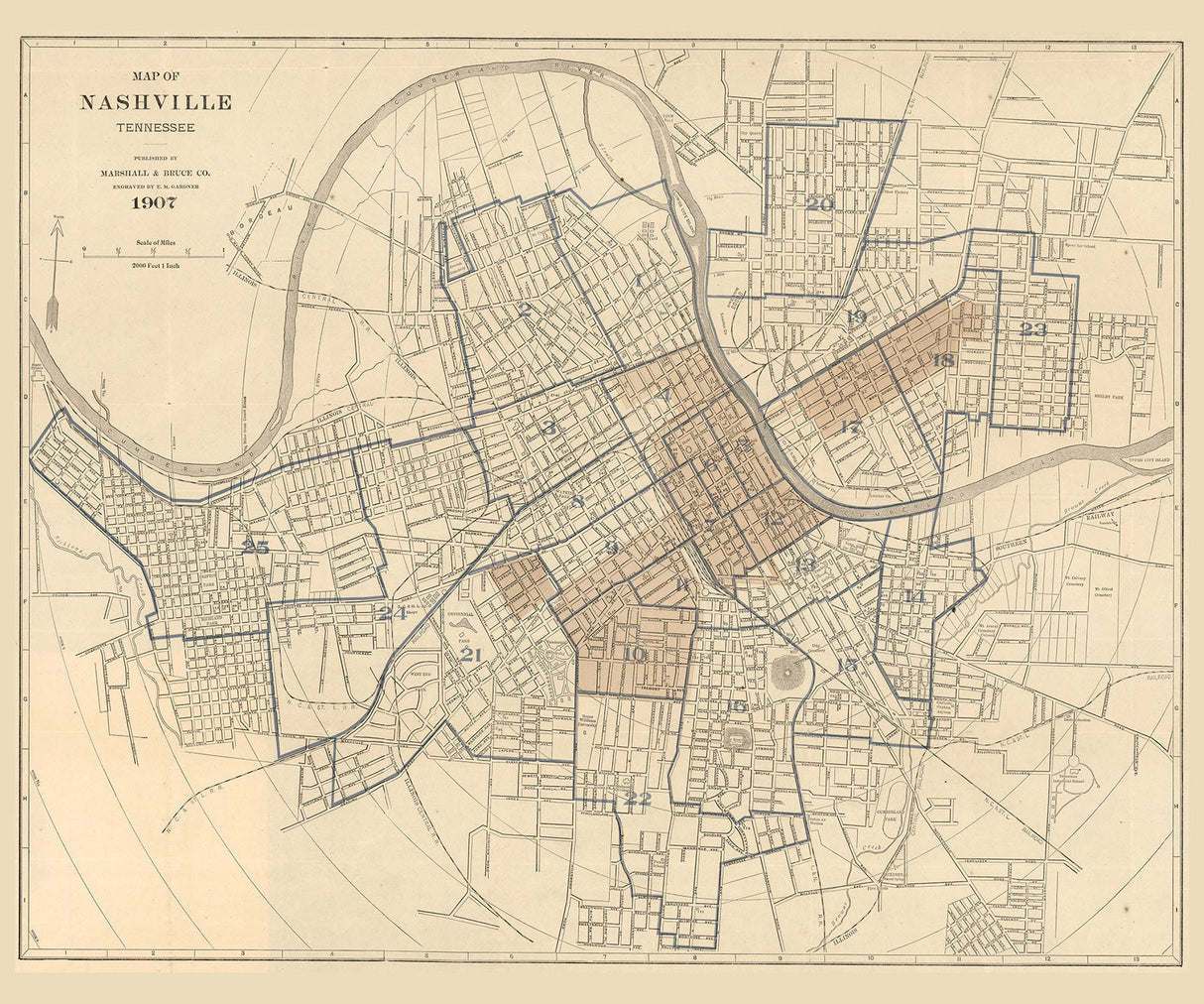 1907 Map of Nashville Tennessee