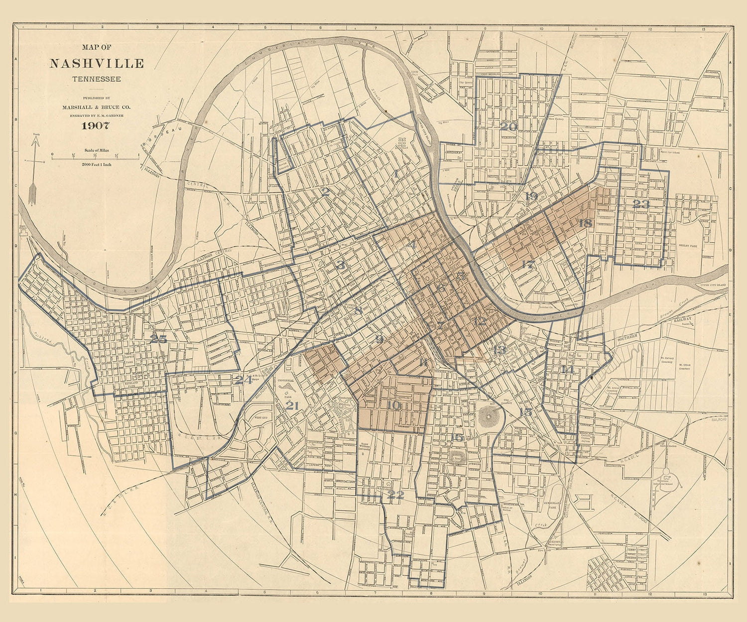 1907 Map of Nashville Tennessee