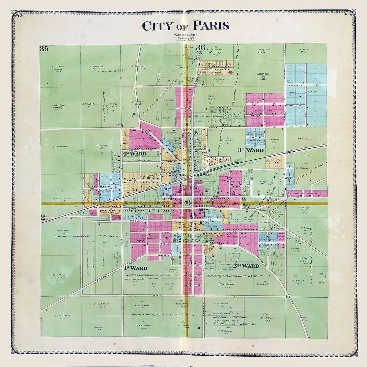 1870 Map of Paris Edgar County Ohio