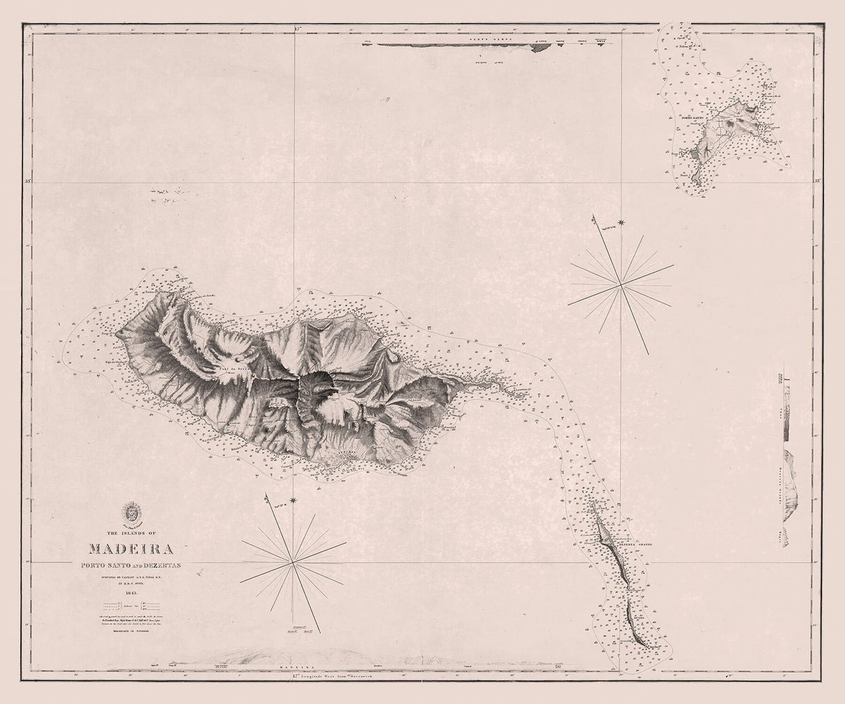 1843 Map of The Islands of Madeira Porto Santo and Dezertas