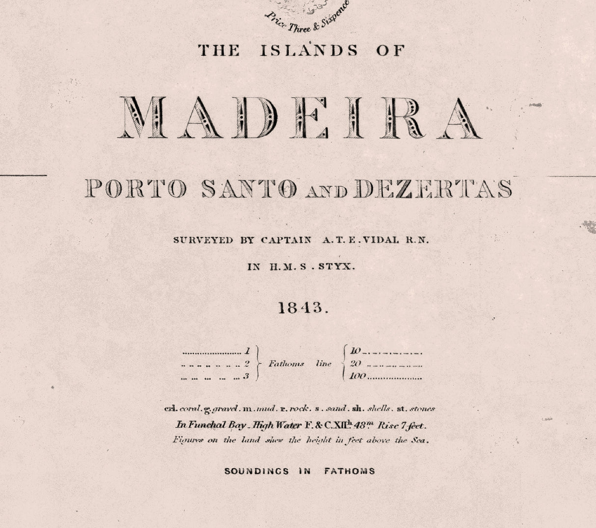 1843 Map of The Islands of Madeira Porto Santo and Dezertas