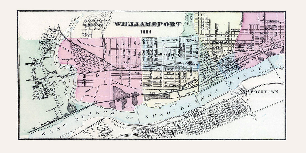1884 Map of Williamsport Pennsylvania