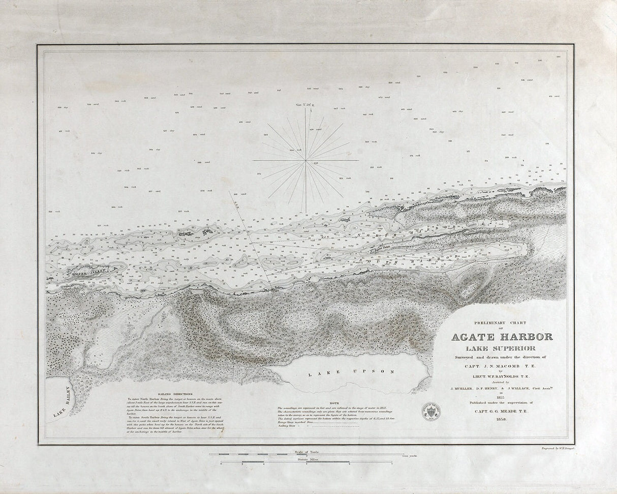 1858 Nautical Chart of Agate Harbor Michigan Lake Superior