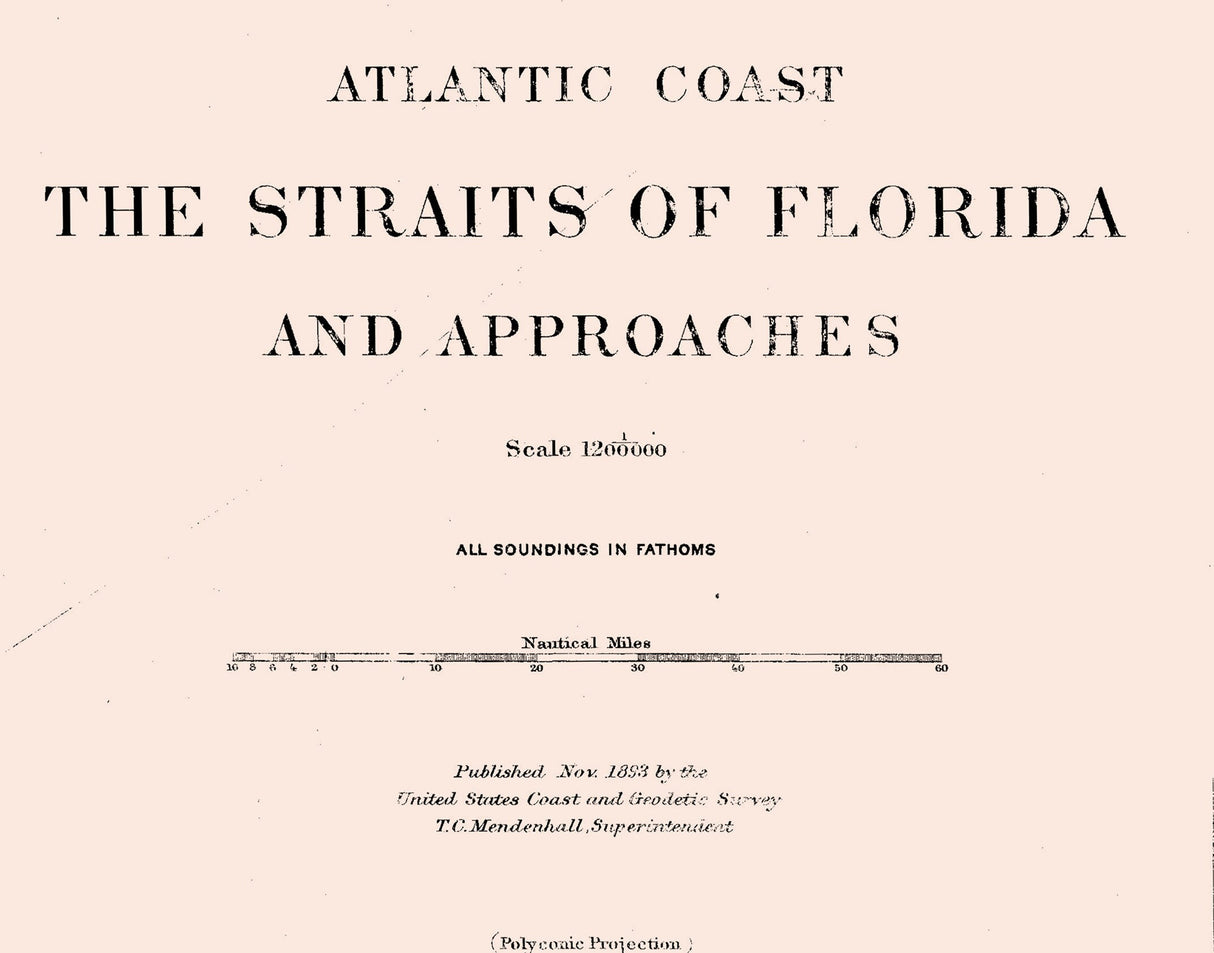 1893 Map of The Straights of Florida and Bahamas