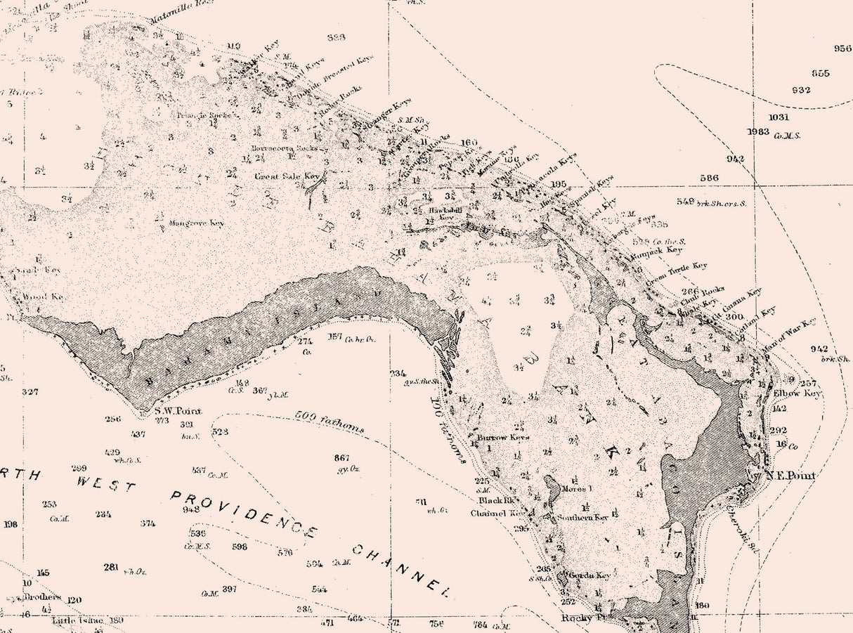 1893 Map of The Straights of Florida and Bahamas