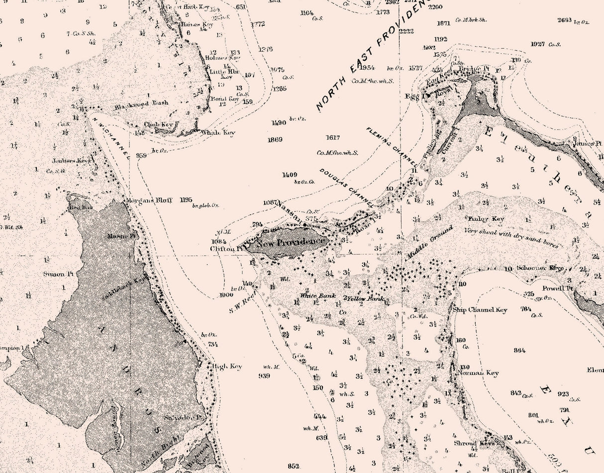 1893 Map of The Straights of Florida and Bahamas