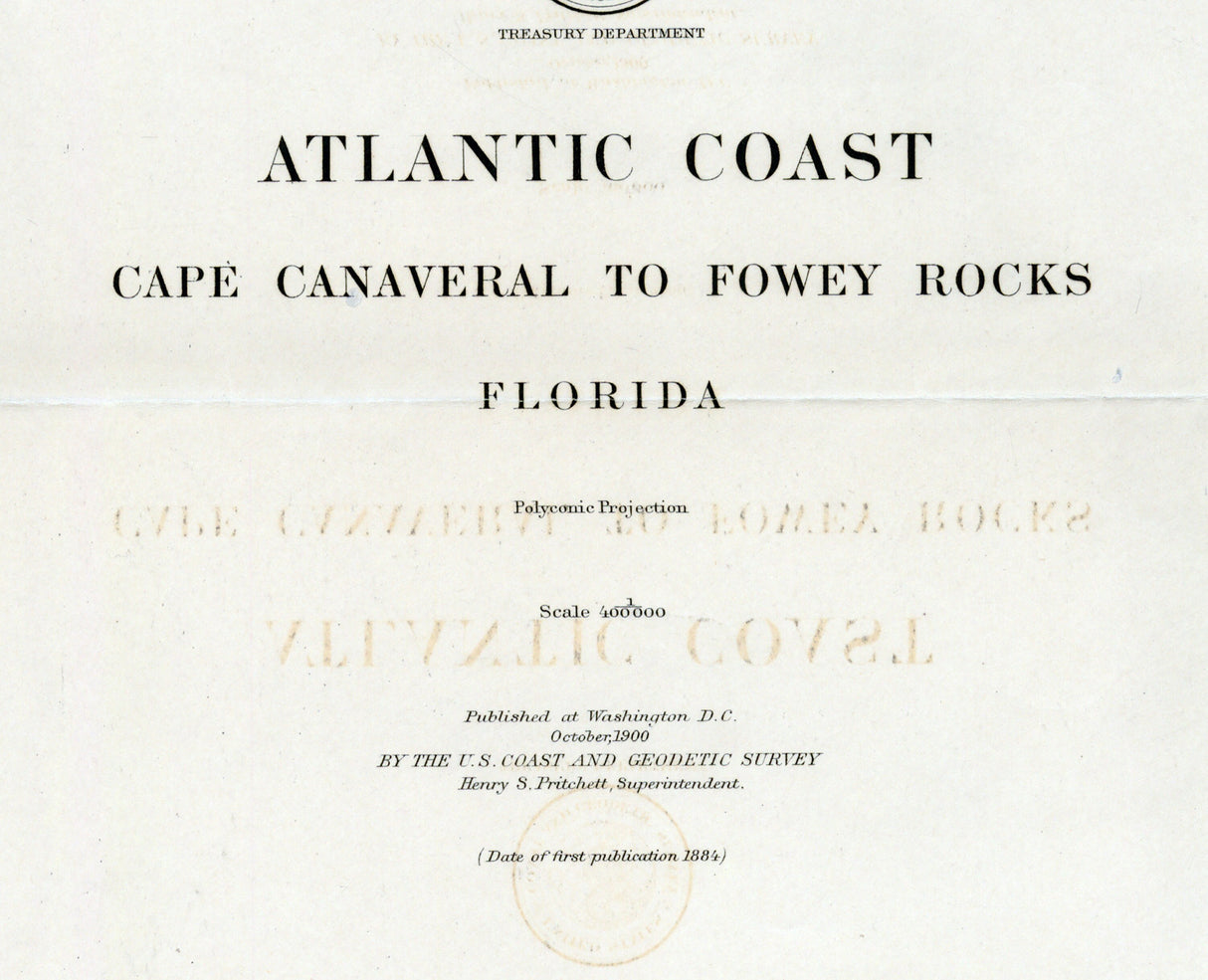 1900 Nautical Chart of Cape Canaveral to Fowey Rocks Florida and Bahamas