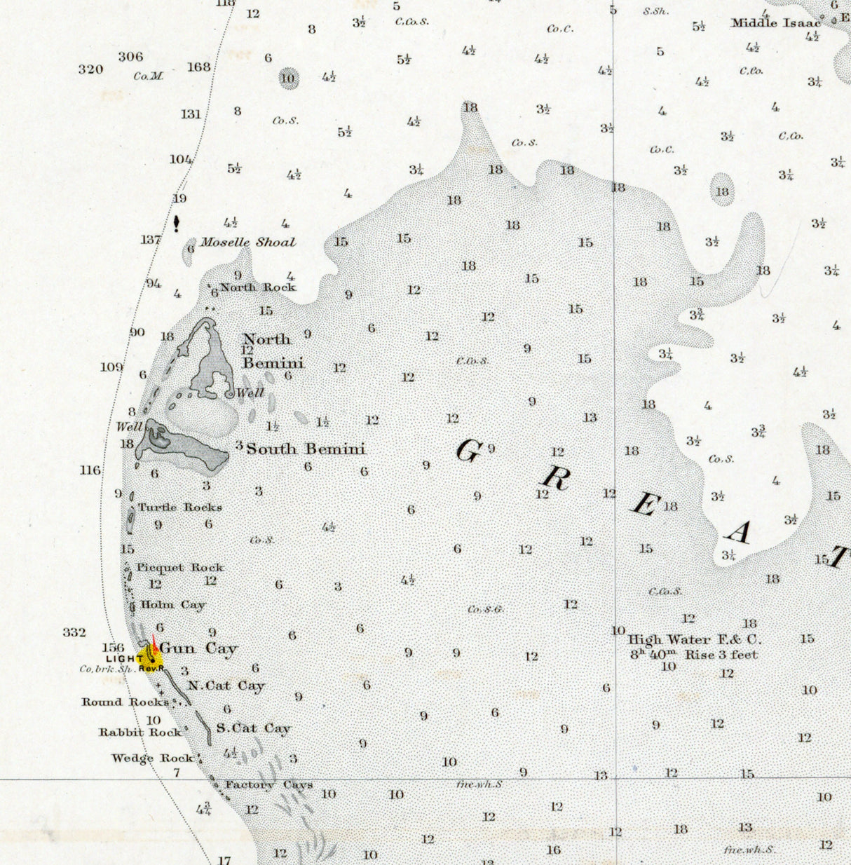 1900 Nautical Chart of Cape Canaveral to Fowey Rocks Florida and Bahamas