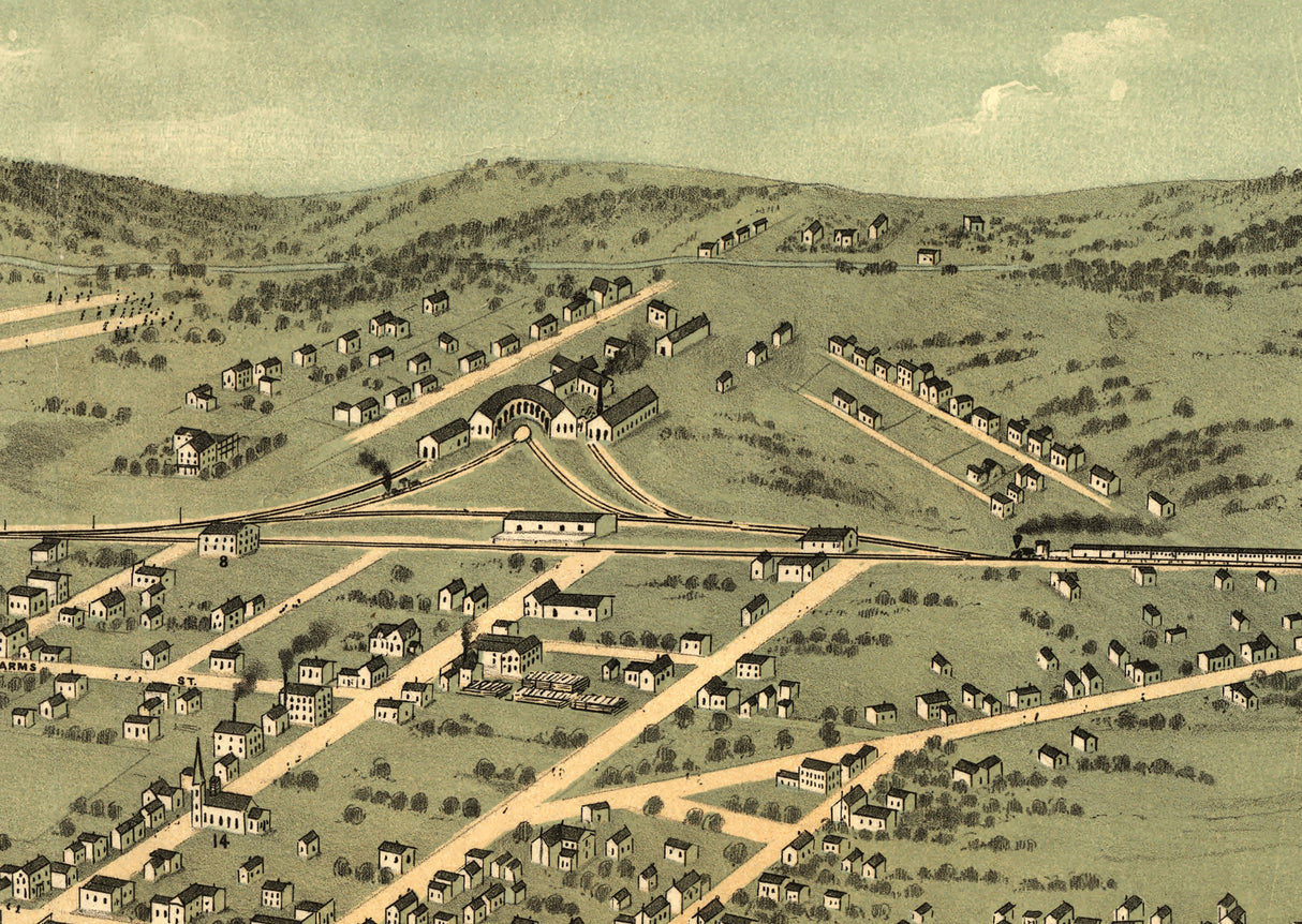 1871 Panoramic Map of Huntsville Madison County Alabama
