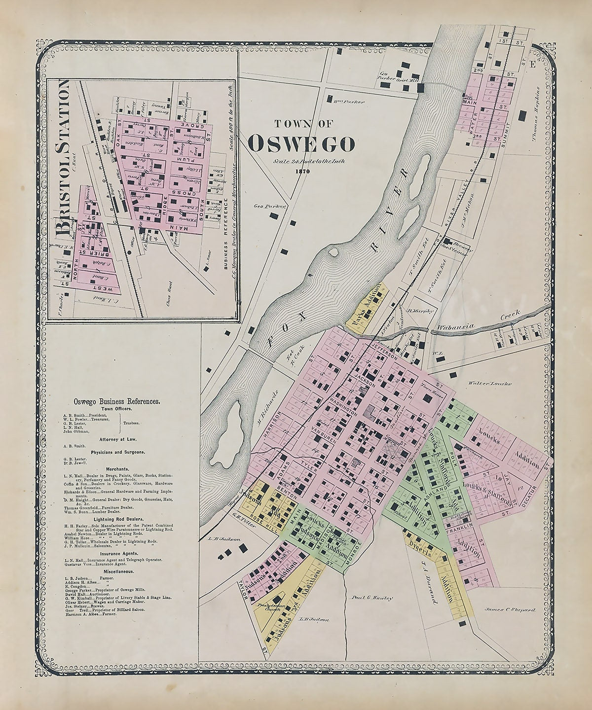 1870 Map of Oswego Kendall County Illinois