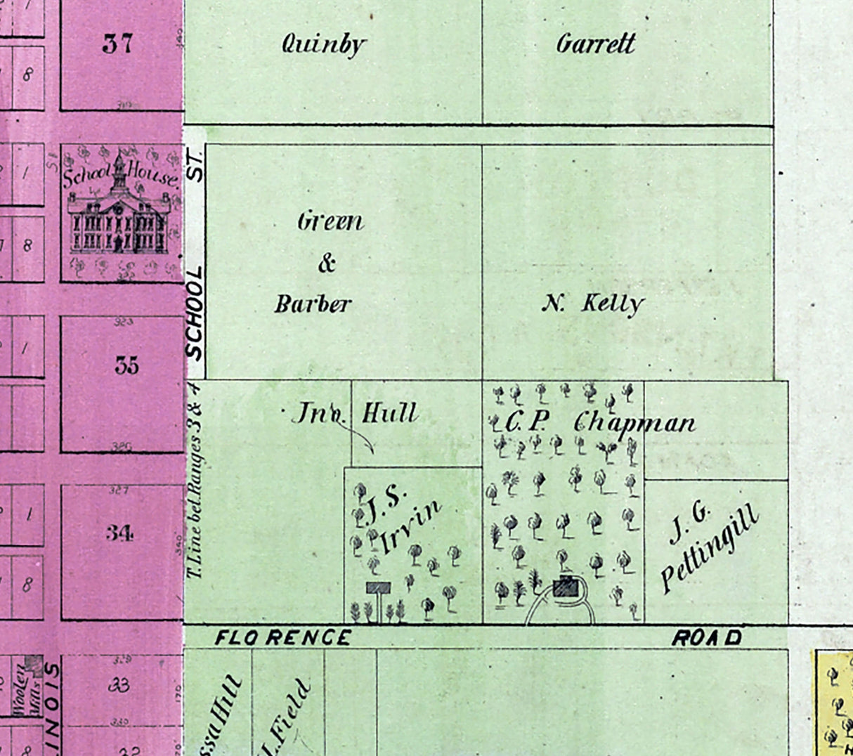 1872 Map of Pittsfield Pike County Illinois