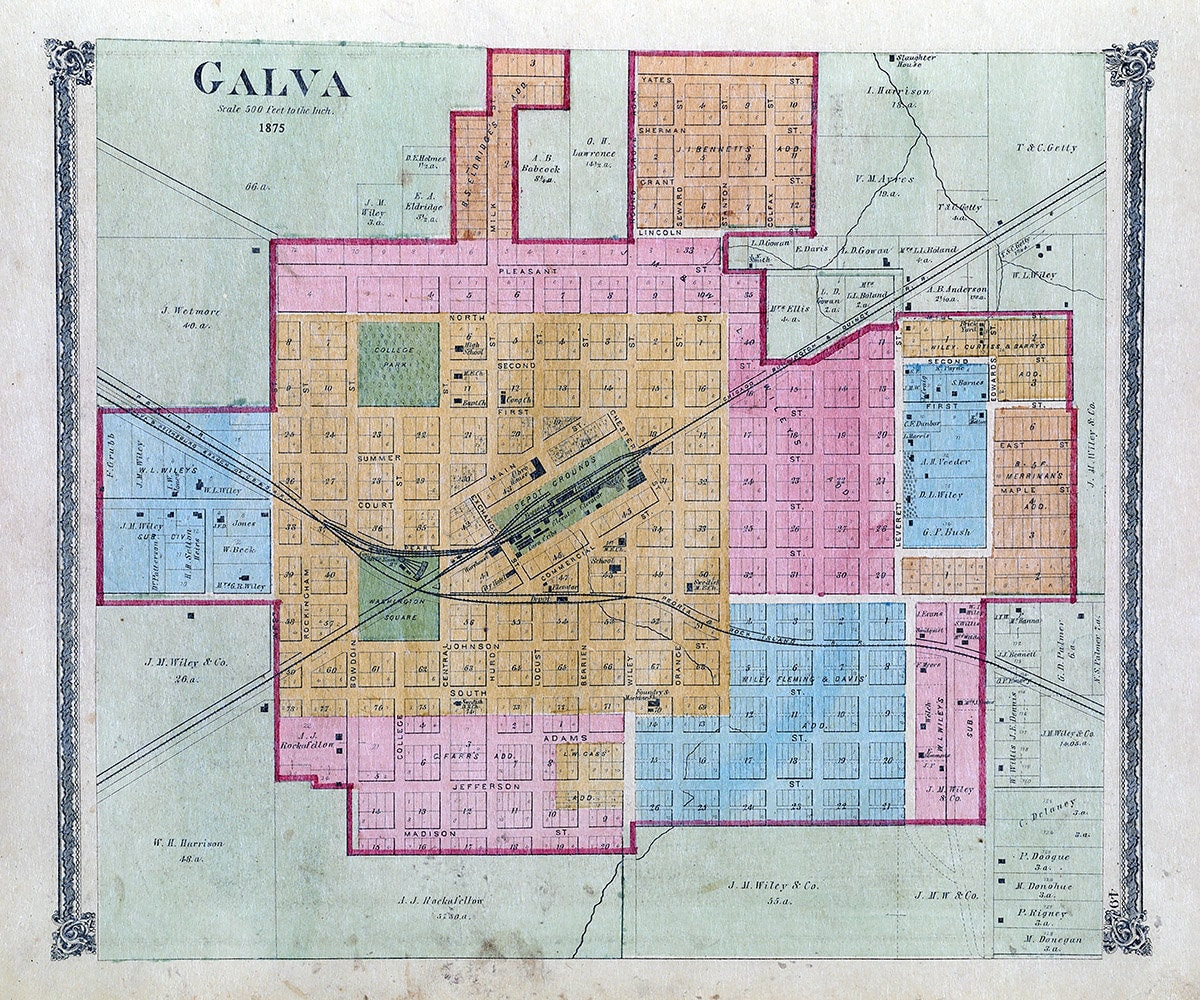 1875 Map of Galva Henry County Illinois