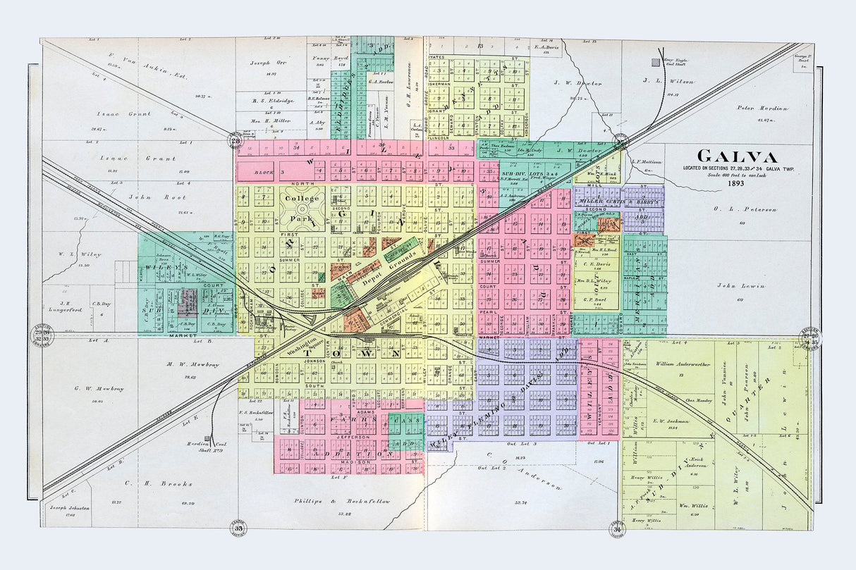 1893 Map of Galva Henry County Illinois