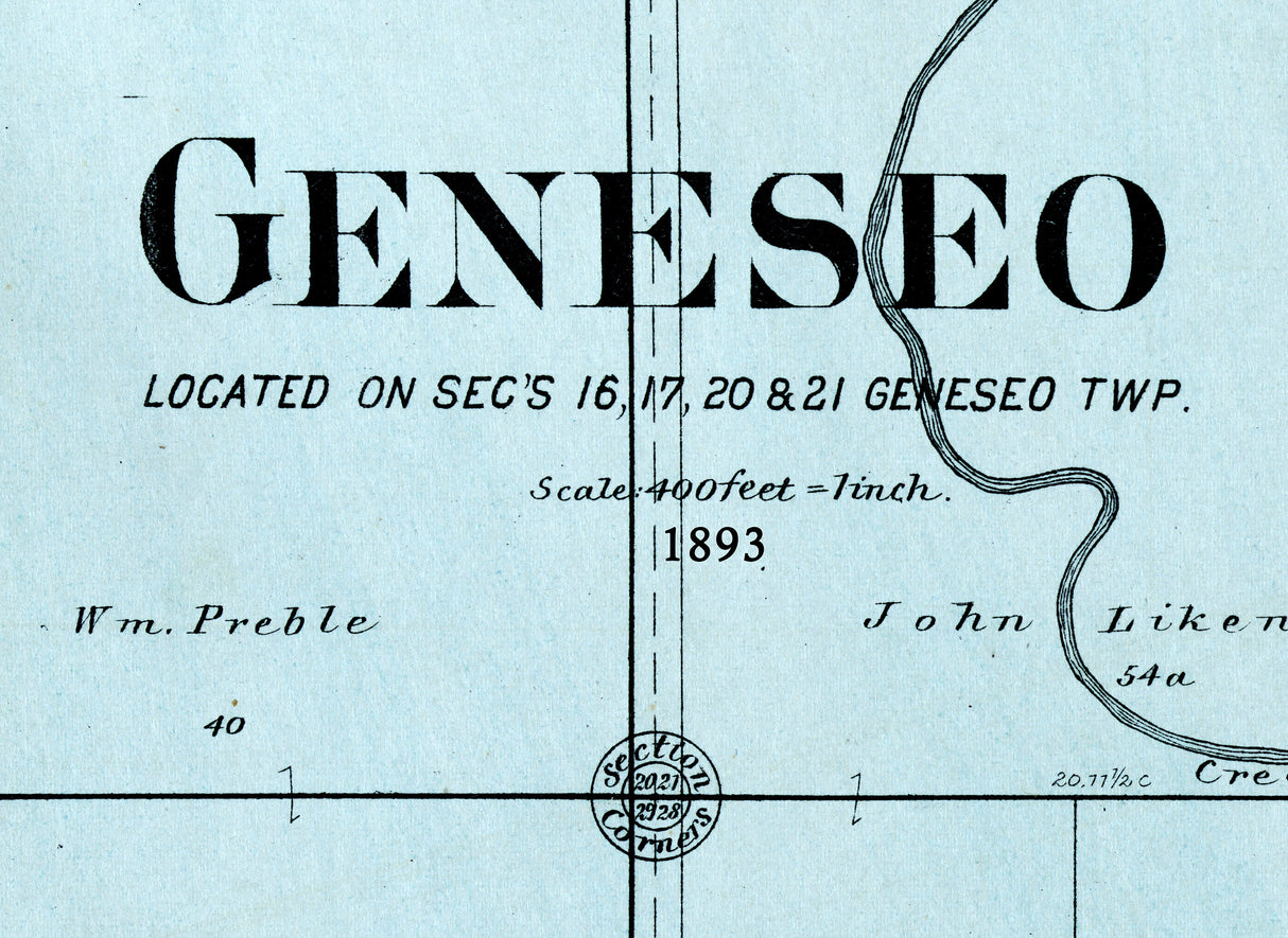 1893 Map of Geneseo Henry County Illinois