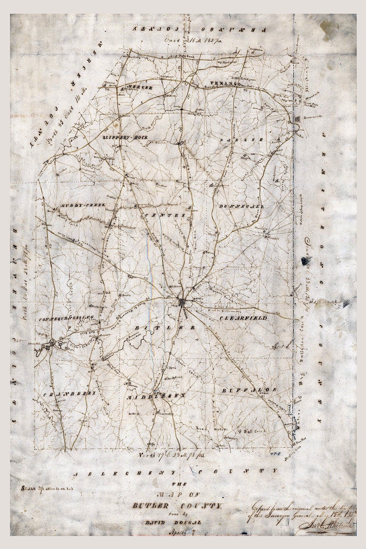 1817 Map of Butler County Pennsylvania