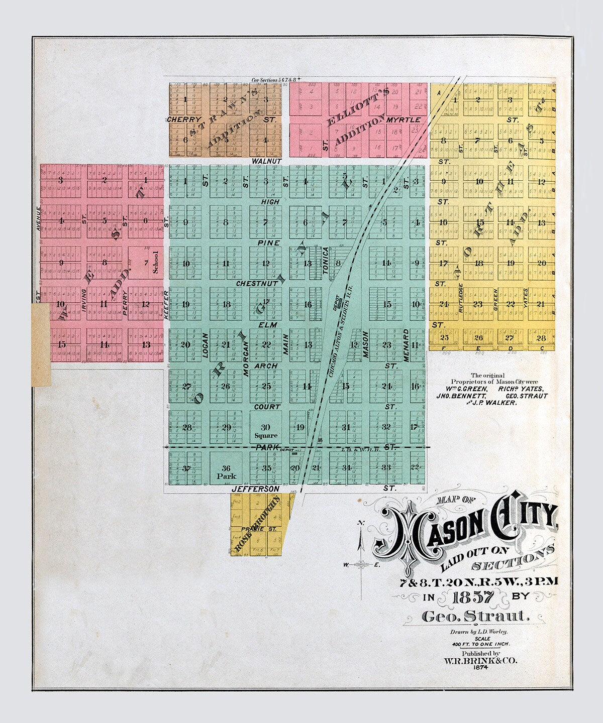 1874 Map of Mason City Mason County Illinois