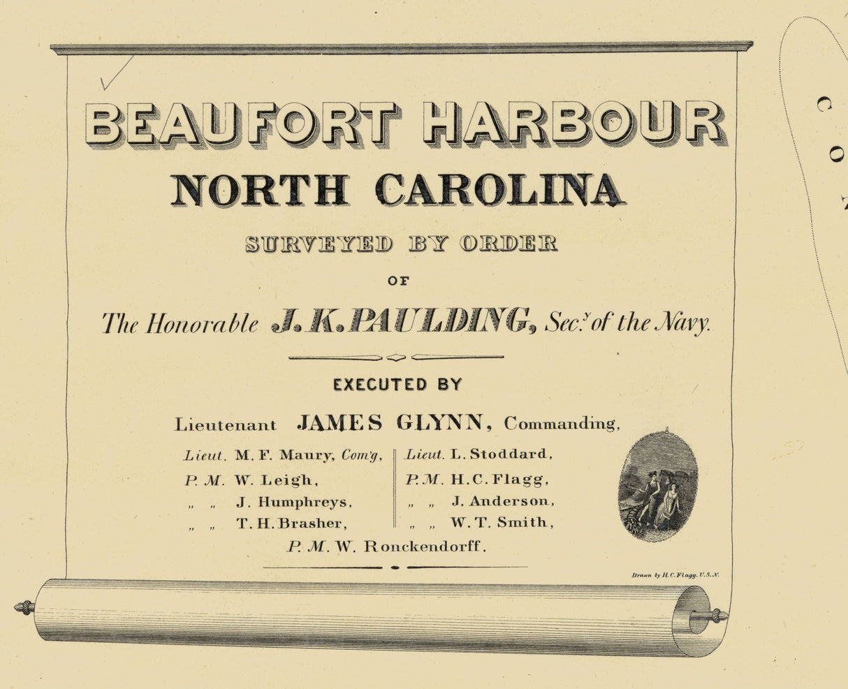 1839 Nautical Chart of Beaufort Harbor North Carolina