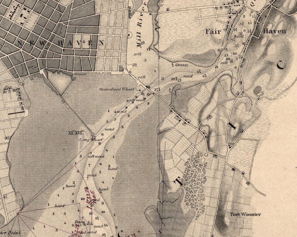 1846 Map of New Haven Harbor Connecticut