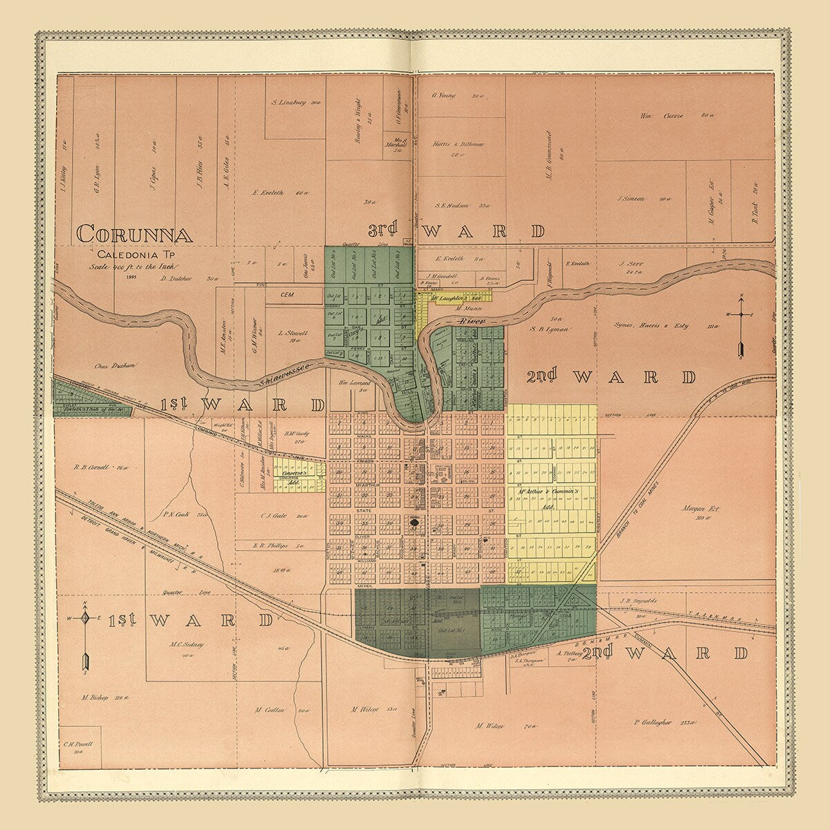 1895 Map of Corunna Shiawassee County Michigan