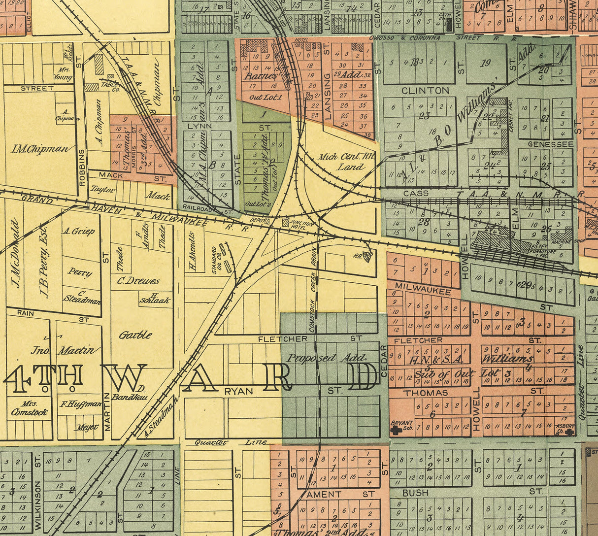 1895 Map of Owosso Shiawassee County Michigan