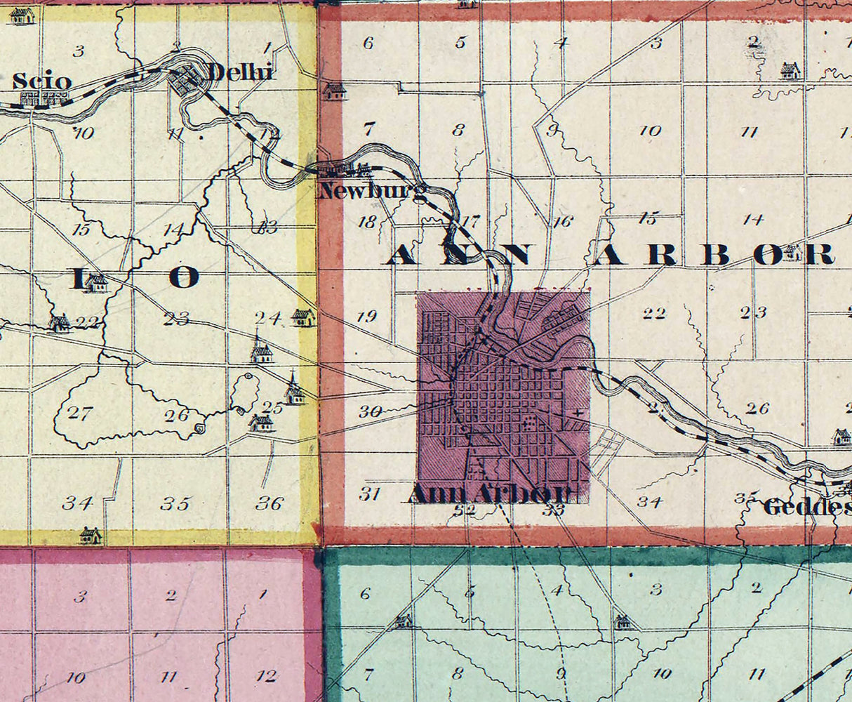 1874 Map of Washtenaw County Michigan
