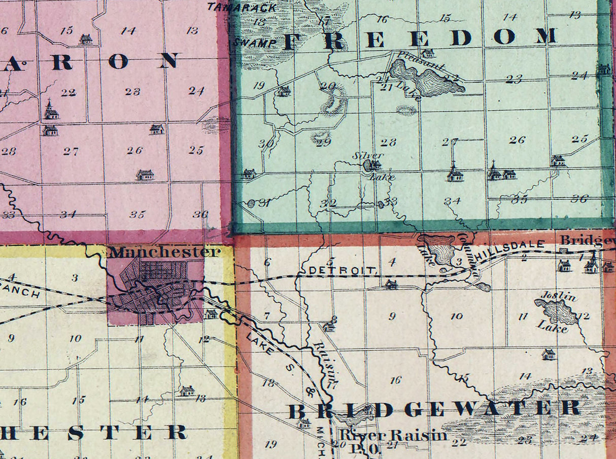 1874 Map of Washtenaw County Michigan