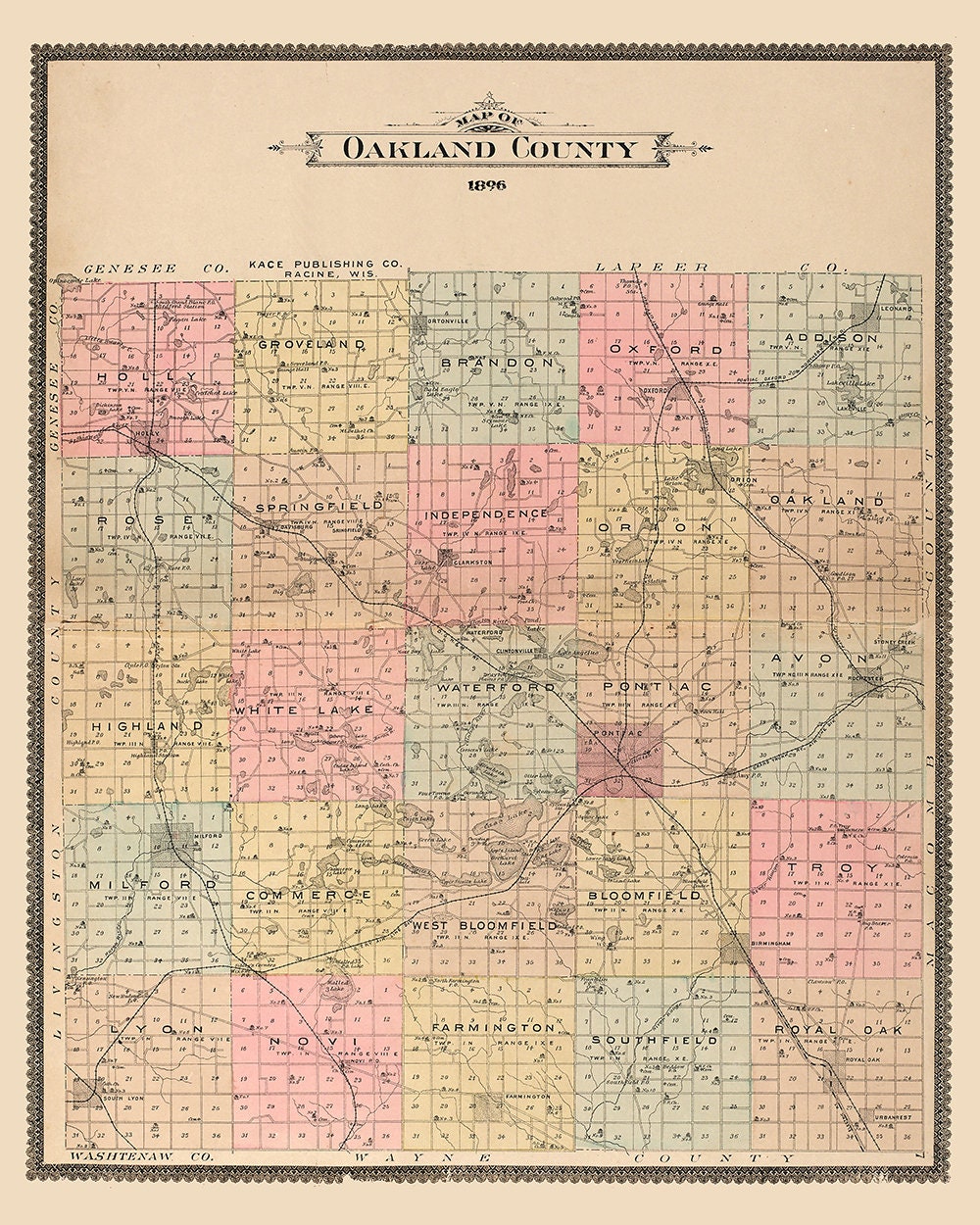 1896 Map of Oakland County Michigan