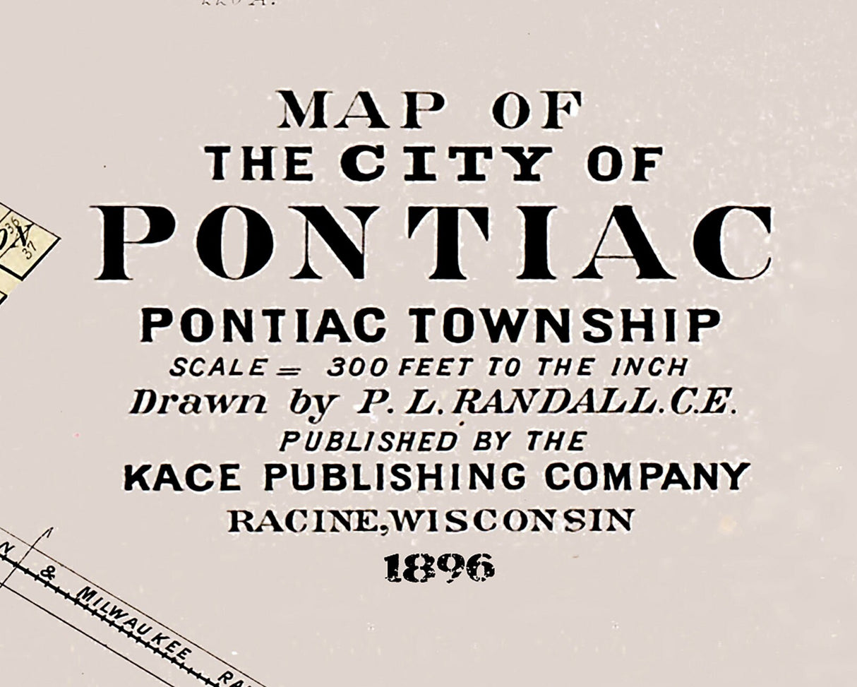 1896 Map of Pontiac Oakland County Michigan