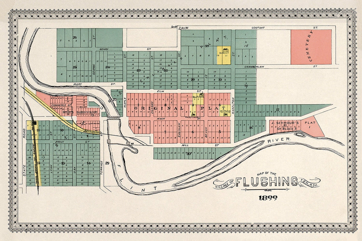 1899 Map of Flushing Genesee County Michigan