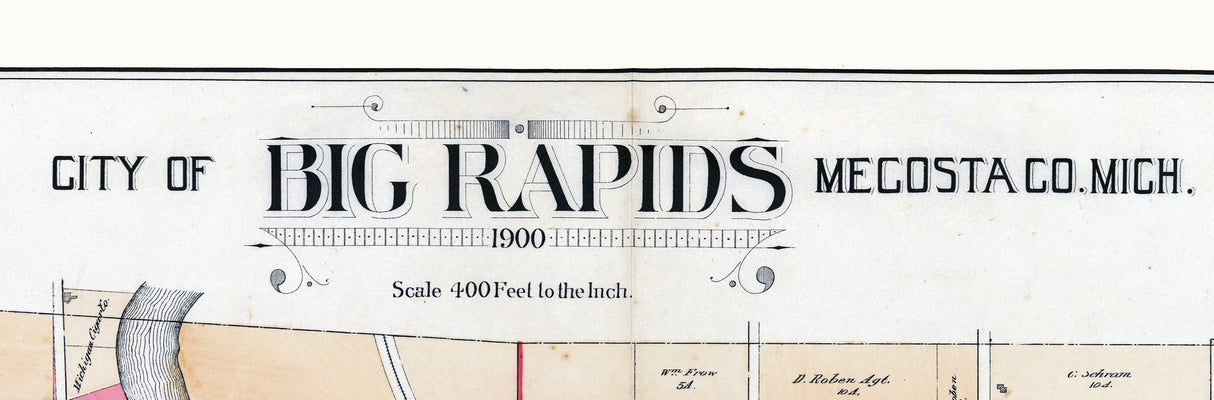 1900 Map of Big Rapids Mecosta County Michigan