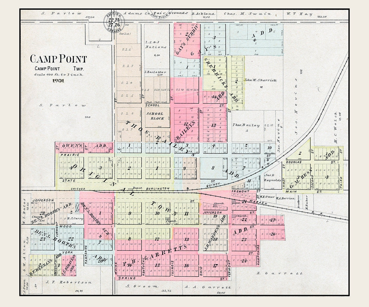 1901 Map of Camp Point Adams County Illinois