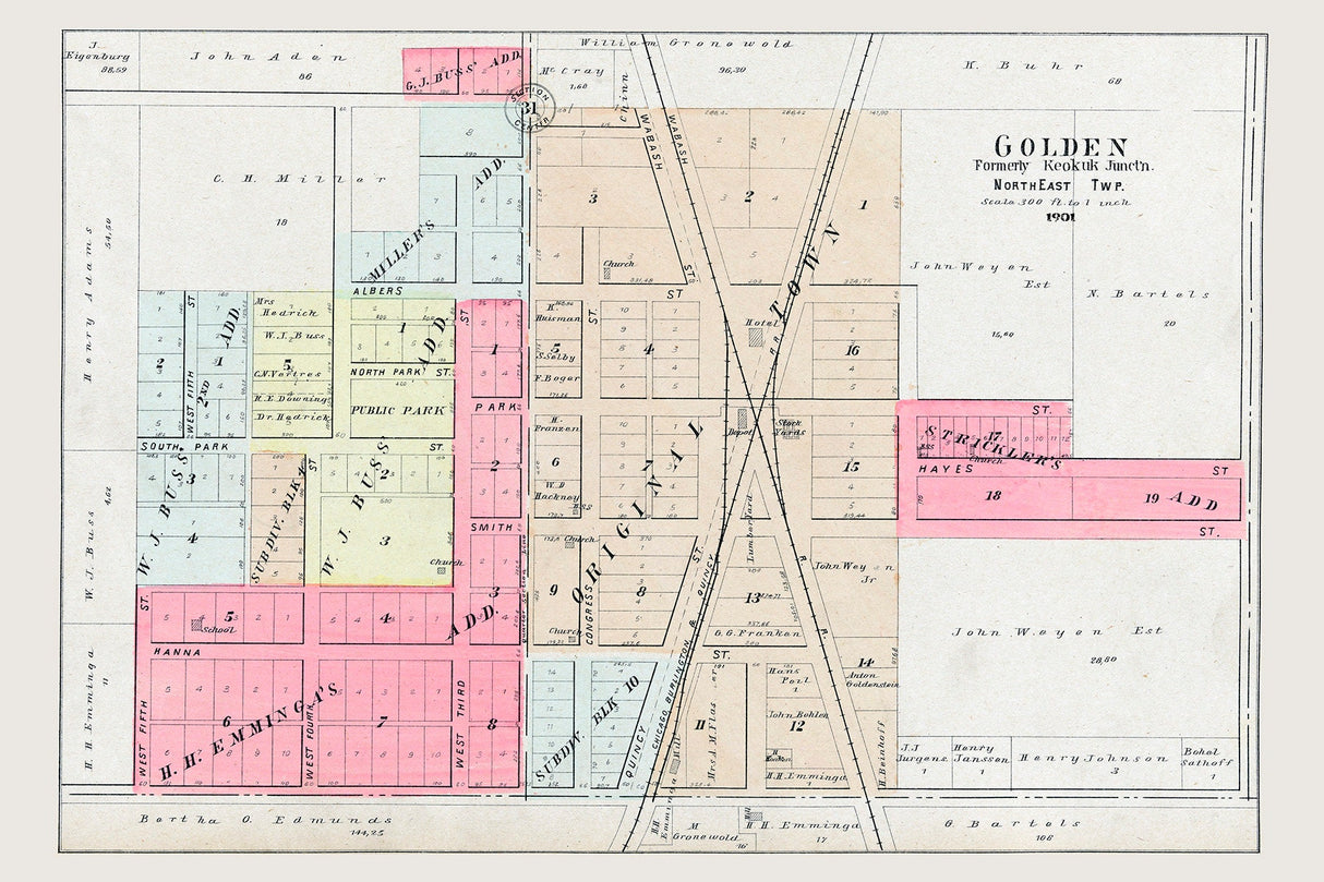 1901 Map of Golden Adams County Illinois