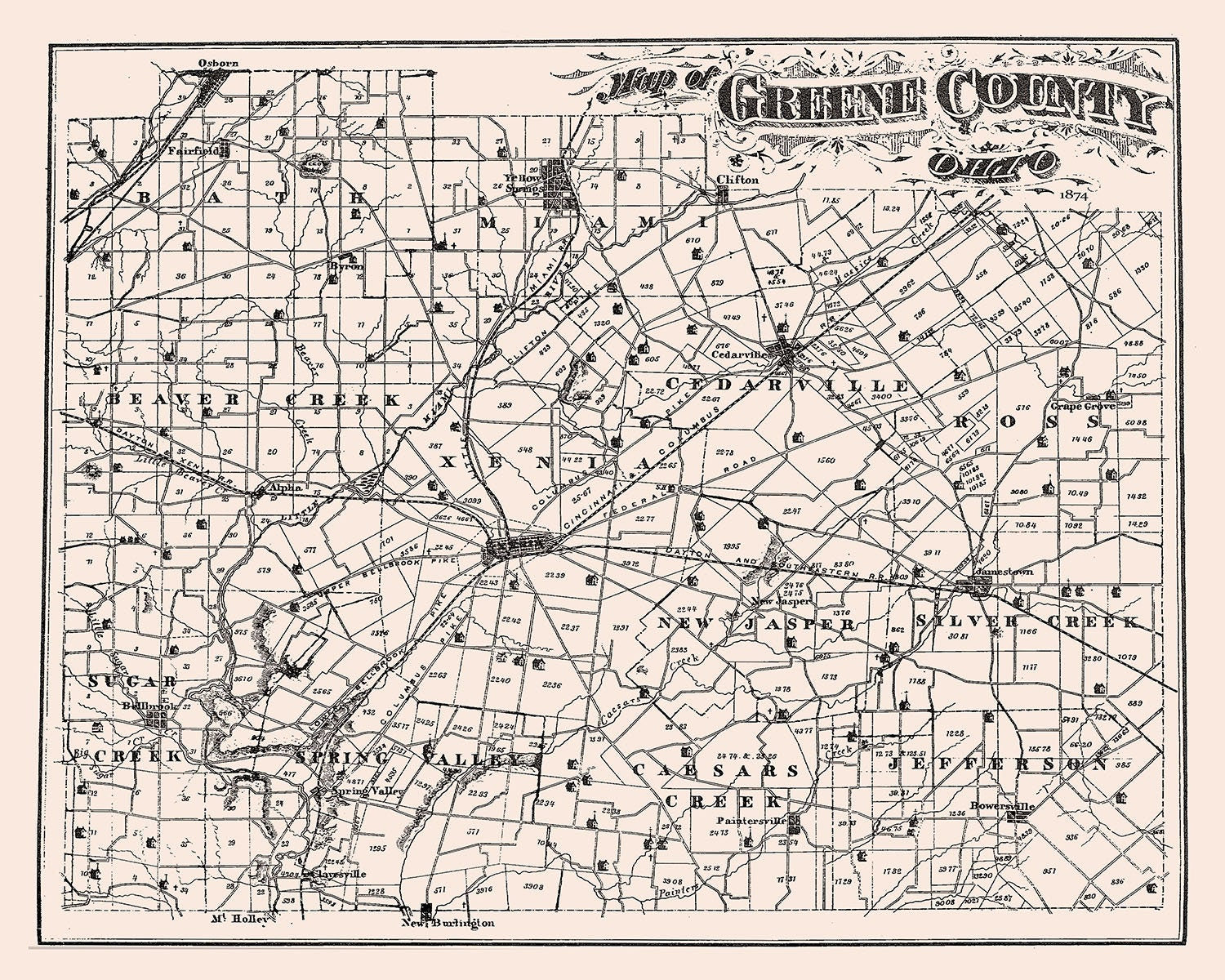 1874 Map of Greene County Ohio