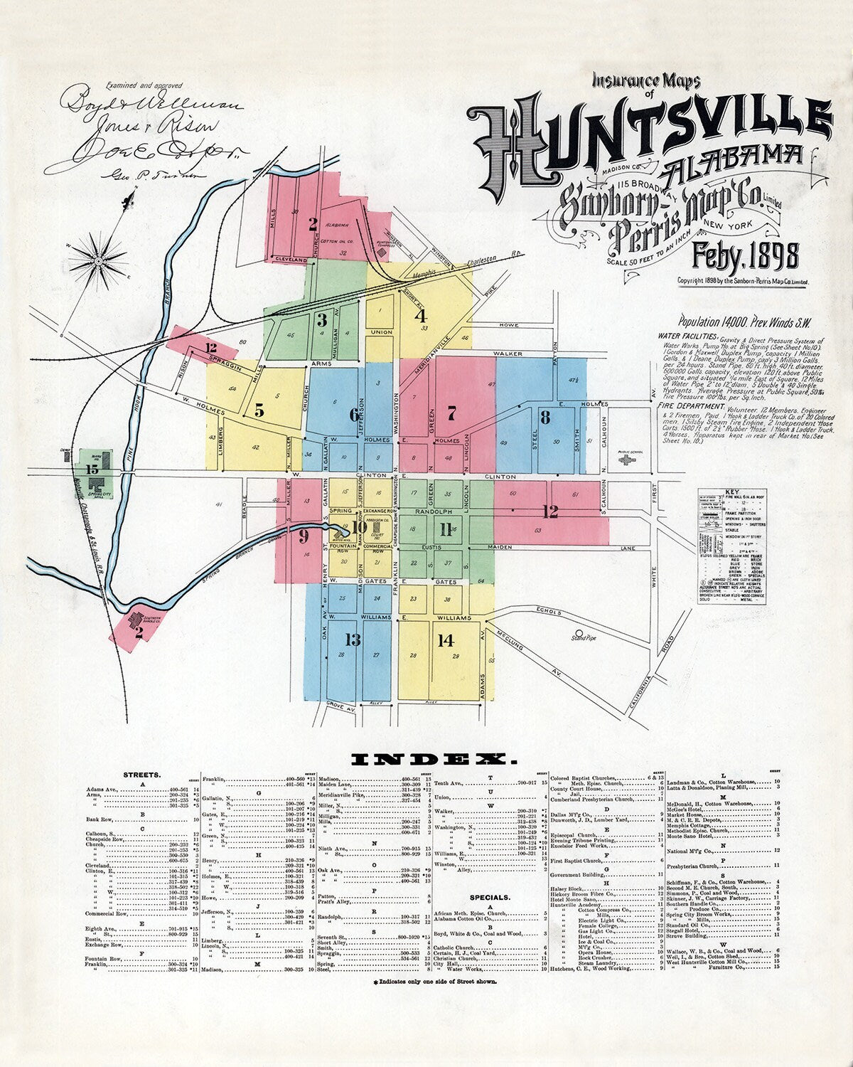 1898 Town Map of Huntsville Madison County Alabama