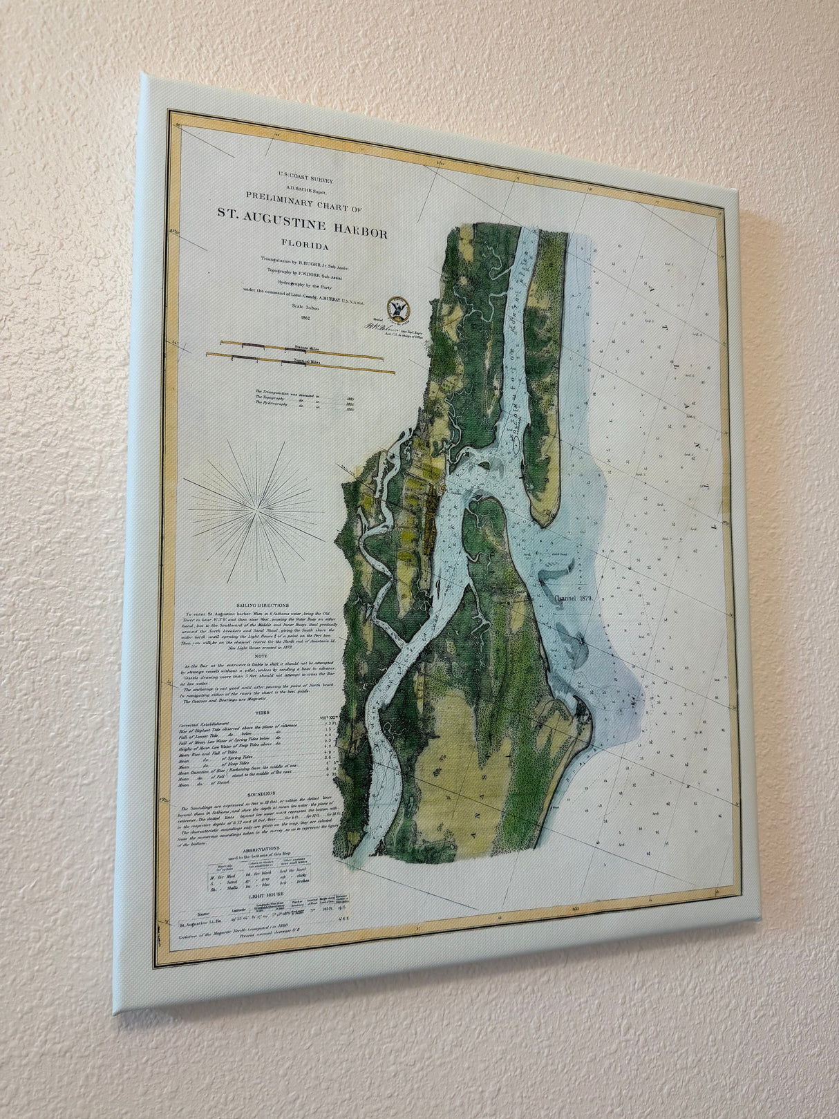 1862 Map of Saint Augustine Harbor Inlet and Islands Florida Framed